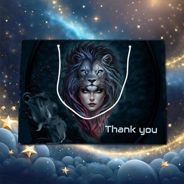 Sacola Para Presentes Grande Coração e força feminina de Leão (Criador carregado)