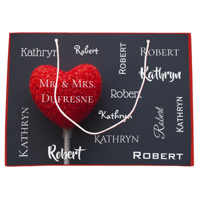 Sacola Para Presentes Grande Coração Romântico Personalizado (Frente)