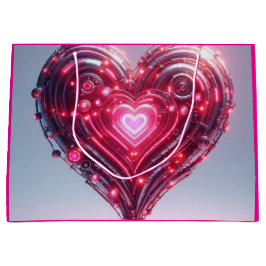 Sacola Para Presentes Grande Coração Rosa Brilhante Moderno Futuro