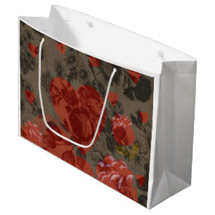Sacola Para Presentes Grande Coração vermelho no lindo floral vintage