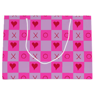 Sacola Para Presentes Grande Coração XO Lilac Quente-Rosa Verificado