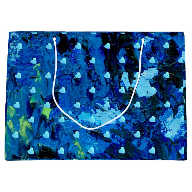 Sacola Para Presentes Grande Corações Azuis (Frente)