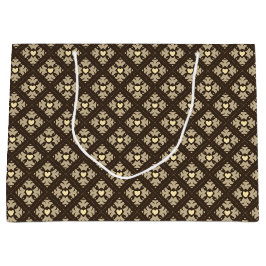 Sacola Para Presentes Grande Corações Brown & Tan Deco Padrão