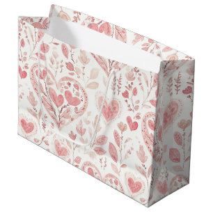 Sacola Para Presentes Grande Corações Cor-de-Rosa Amor Floral