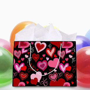 Sacola Para Presentes Grande corações cor-de-rosa, corações vermelhos, corações