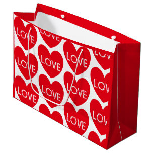 Sacola Para Presentes Grande Corações de Amor Padrão Arte de Palavras Vermelho