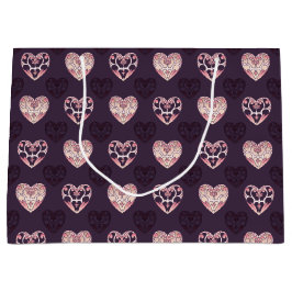 Sacola Para Presentes Grande Corações de Deco Rosa e Roxo Padrão