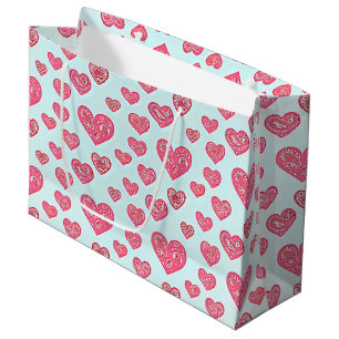 Sacola Para Presentes Grande Corações de paisley rosa dia dos namorados