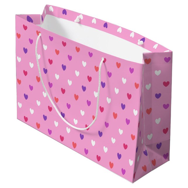 Sacola Para Presentes Grande Corações de polca a rosa (Verso inclinado)