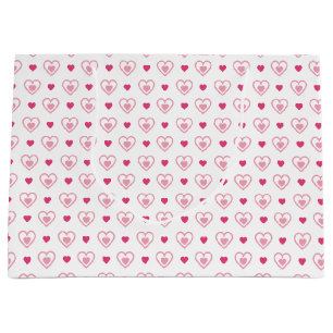 Sacola Para Presentes Grande Corações Duplos Rosa e Branco, Padrão