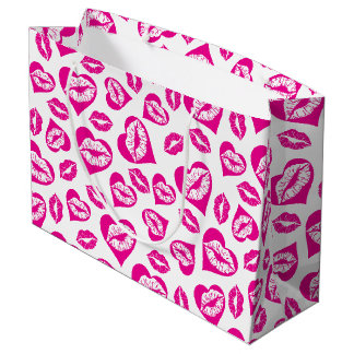 Sacola Para Presentes Grande Corações e beijos, rosa e branco