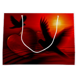 Sacola Para Presentes Grande Corações e Doves