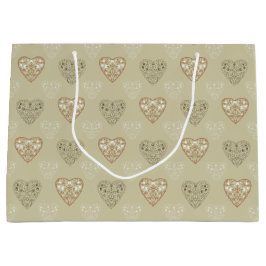 Sacola Para Presentes Grande Corações Florais Neutrais Suaves Patterados