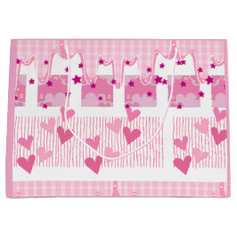 Sacola Para Presentes Grande Corações Rosa