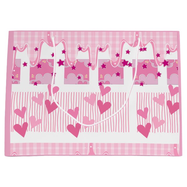 Sacola Para Presentes Grande Corações Rosa (Frente)