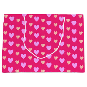 Sacola Para Presentes Grande Corações Rosa Elegantes sobre Rosa Magenta