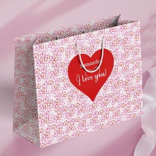 Sacola Para Presentes Grande Corações Rosa Suave Eu Te Amo Dia dos Namorados Pe