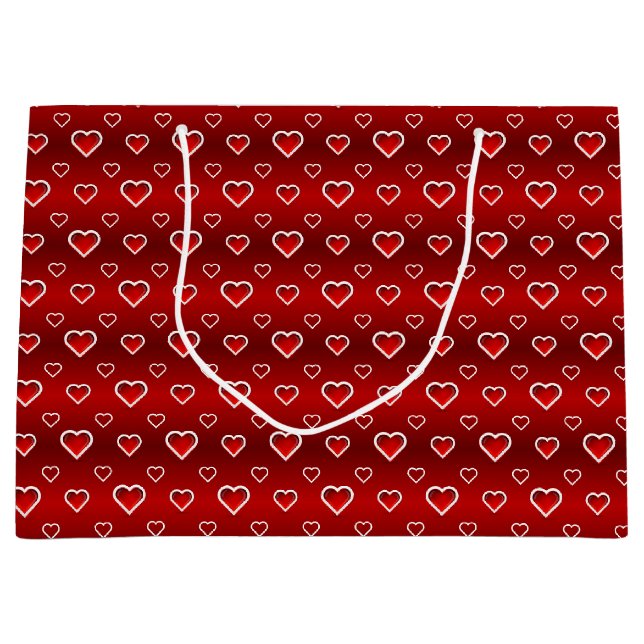 Sacola Para Presentes Grande Corações Vermelho e Branco 3D Padrão (Frente)