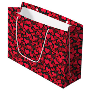 Sacola Para Presentes Grande Corações vermelhos no valentine preto