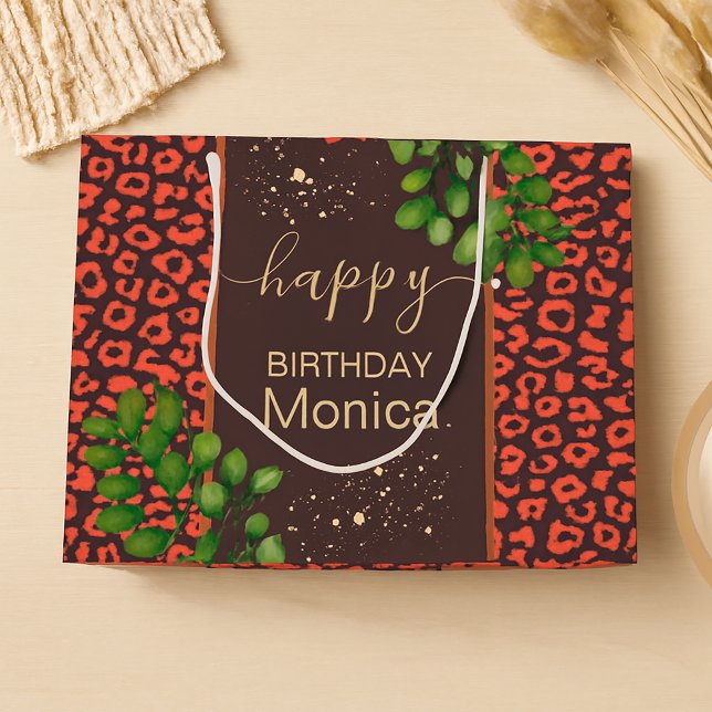 Sacola Para Presentes Grande Coral Brown Leopard Print (Gift Bag)