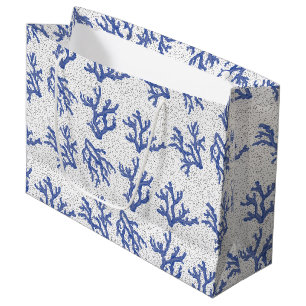 Sacola Para Presentes Grande Coral marinho branco e azul por todo o impressão