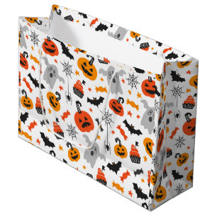 Sacola Para Presentes Grande Cores de queda Símbolos do Halloween padrão em bra