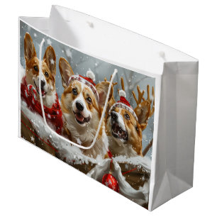 Sacola Para Presentes Grande Corgi Cachorro Festivo