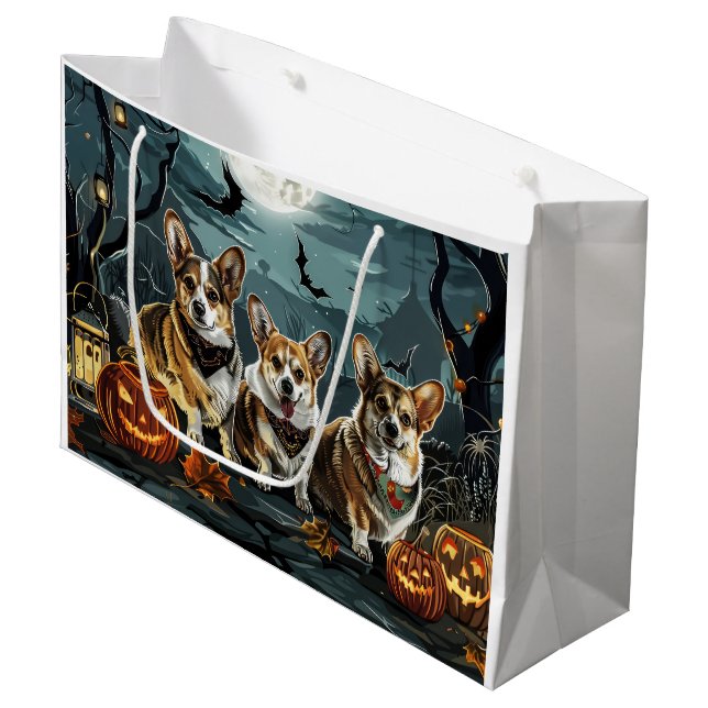 Sacola Para Presentes Grande Corgi Halloween Spooky (Frente inclinada)