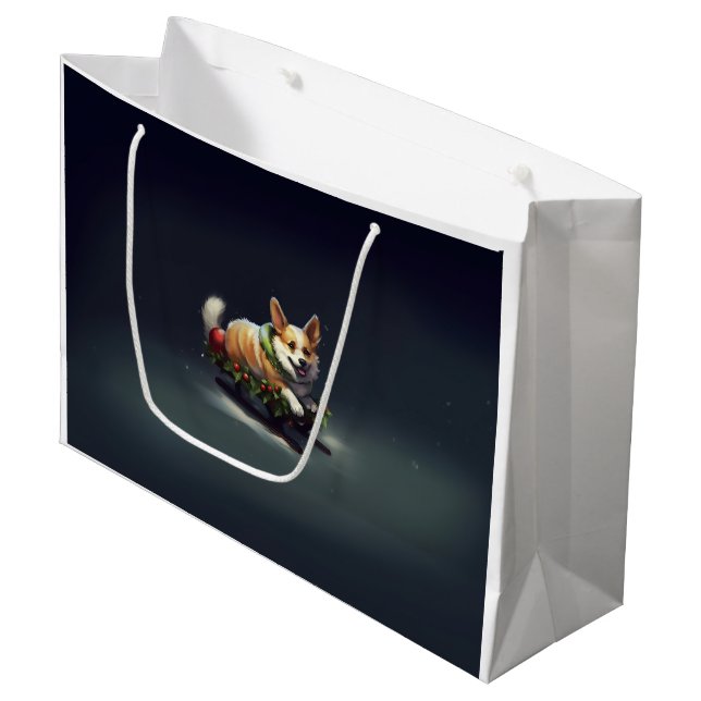 Sacola Para Presentes Grande Corgi Natal Inverno de Neve (Frente inclinada)