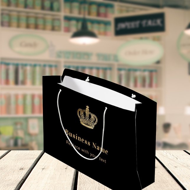 Sacola Para Presentes Grande Coroa real ouro negro empresarial (Criador carregado)