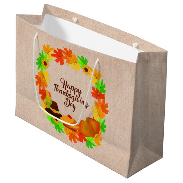 Sacola Para Presentes Grande Correspondência Conjunto Ação de Graças Dourada Wr (Frente inclinada)