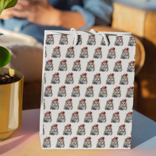 Sacola Para Presentes Grande Coruja Invernal Encantada (Criador carregado)