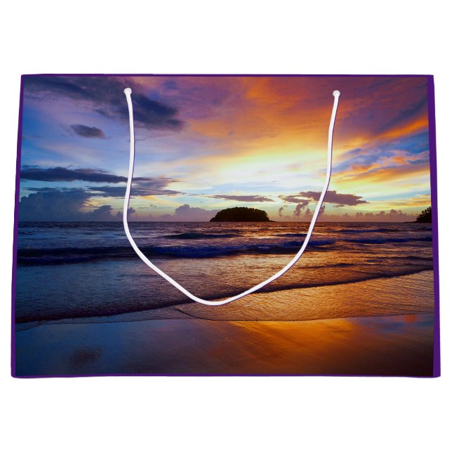 Sacola Para Presentes Grande Costa tropical da praia do por do sol (Frente)