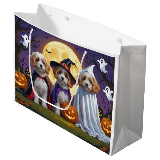 Sacola Para Presentes Grande Coton De Tulear Cachorros Pumpkin Halloween Engraç (Frente inclinada)