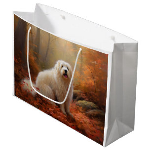 Sacola Para Presentes Grande Coton De Tulear nas Folhas de Outono Caem Inspiram