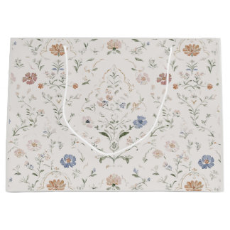 Sacola Para Presentes Grande Cottagecore Beige Caprichoso Floral Aquarela