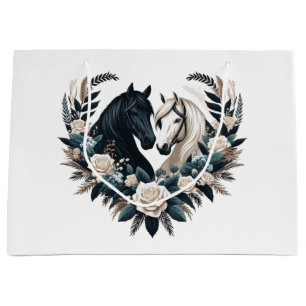 Sacola Para Presentes Grande Country Black and White Horses in Love