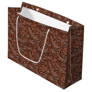 Sacola Para Presentes Grande Couro floral castanho estampado ocidental