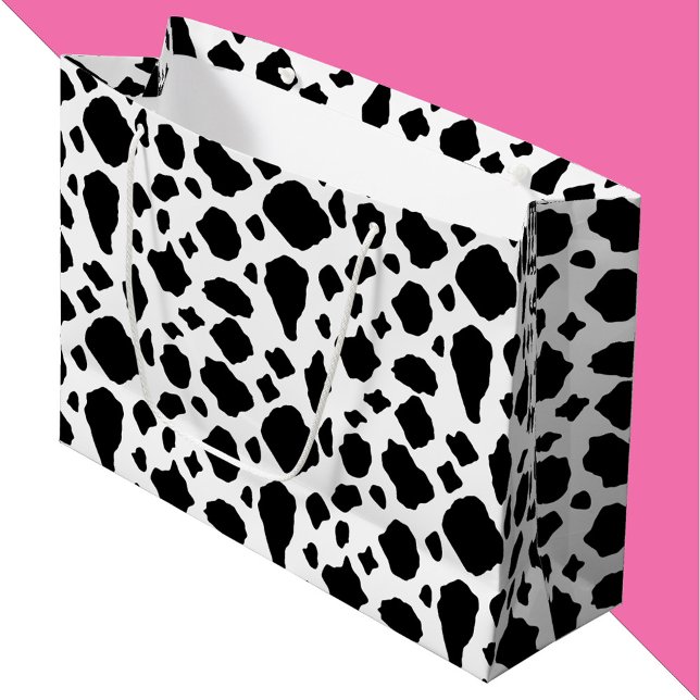 Sacola Para Presentes Grande Cow Print Black and White (A gift bag with a black and white cow pattern.)