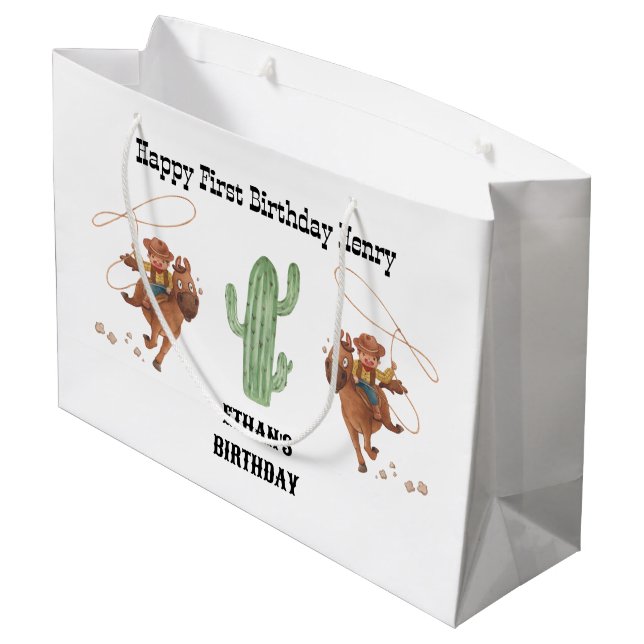 Sacola Para Presentes Grande Cowboy Birthday Rodeo (Verso inclinado)