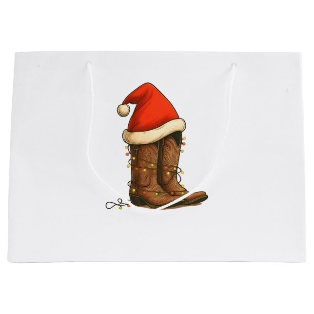 Sacola Para Presentes Grande Cowboy Boots Natal Western Santa Hat (Frente)