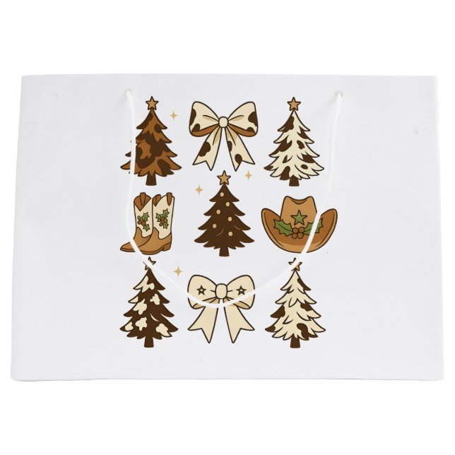 Sacola Para Presentes Grande Cowboy Boots Western Papais noeis Xmas (Frente)