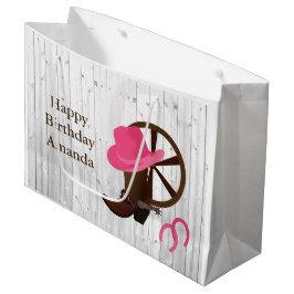 Sacola Para Presentes Grande Cowgirl Boot Rustic Wood Design LGB