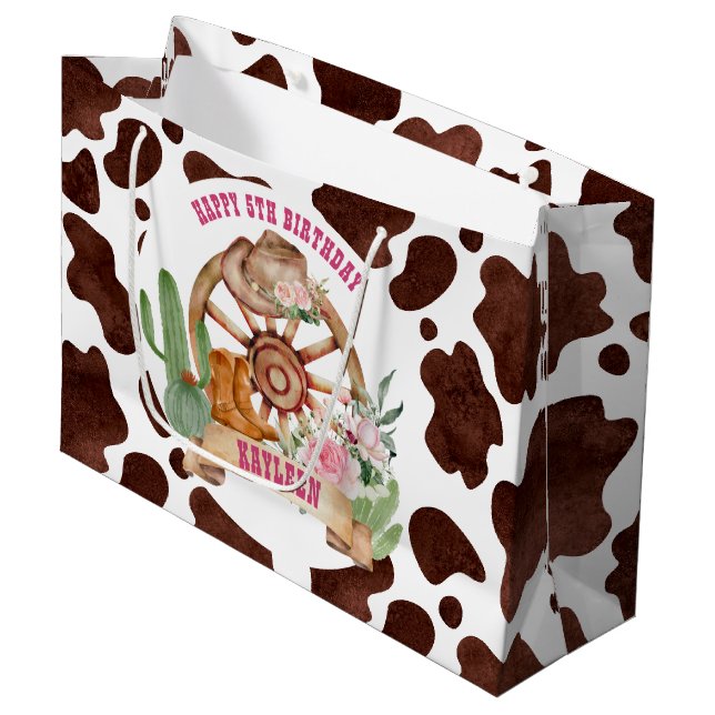 Sacola Para Presentes Grande Cowgirl rodeo western birthday personalized (Frente inclinada)
