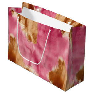 Sacola Para Presentes Grande Cowhide Castanho-Rosa-Castanho