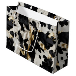 Sacola Para Presentes Grande Cowhide Dourada Branca Preta