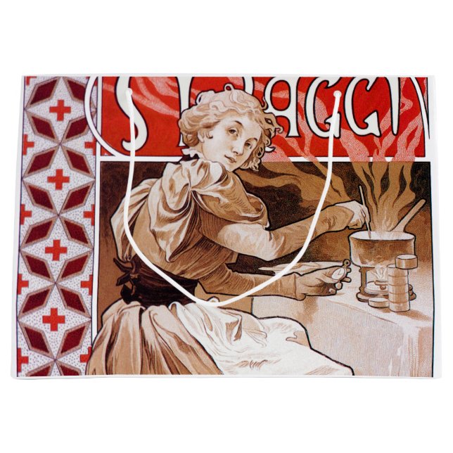 Sacola Para Presentes Grande Cozinhar feminino, Alphonse Mucha (Frente)