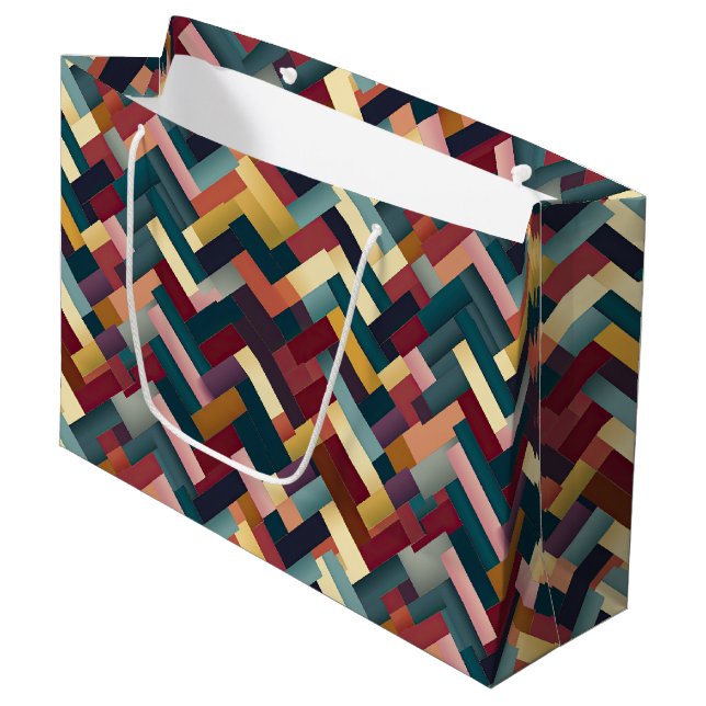 Sacola Para Presentes Grande Cozy Autumn Tones Weave Pattern (Frente inclinada)