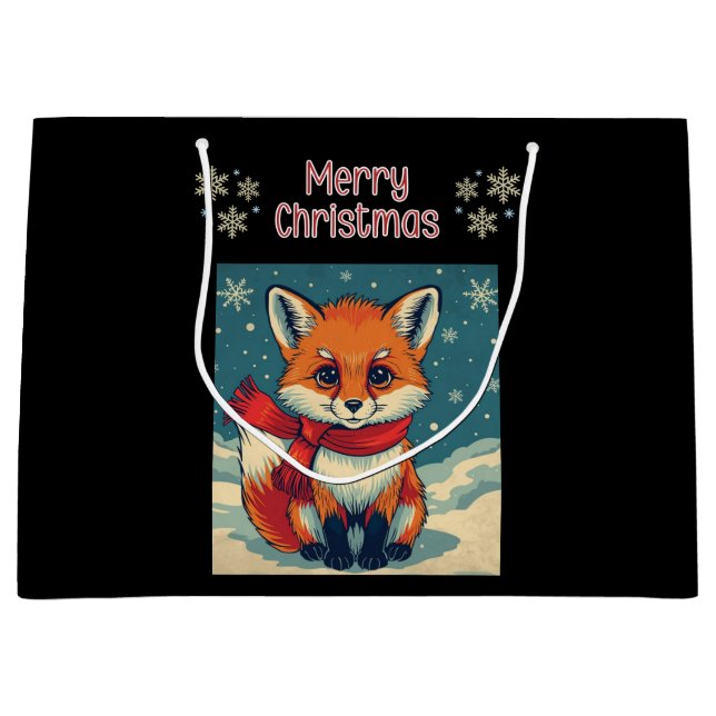 Sacola Para Presentes Grande Cozy Christmas Fox Gift Bag (Frente)