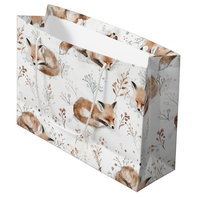 Sacola Para Presentes Grande Cozy Foxes Animals Christmas (Frente inclinada)
